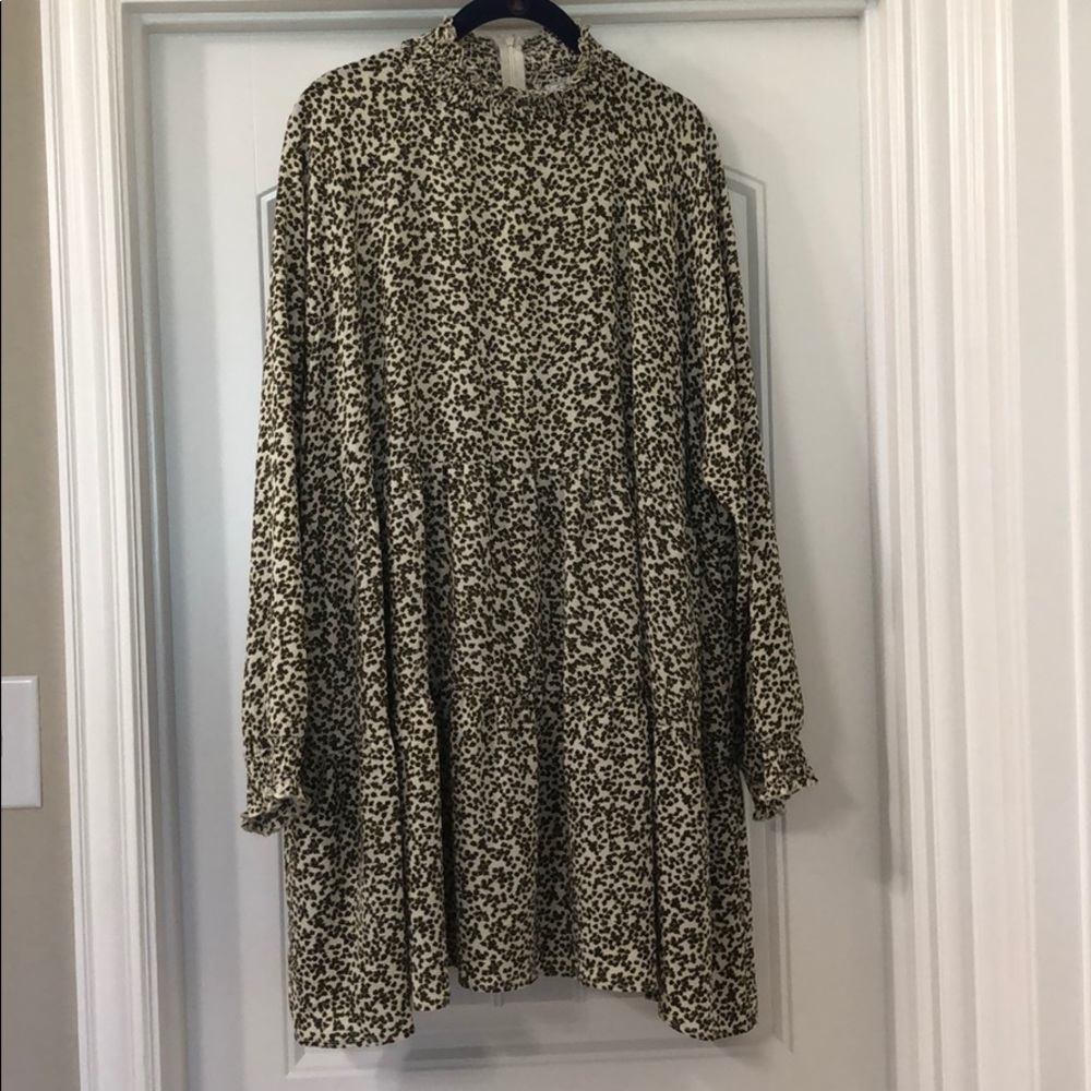 Olive Green Tiered Tunic with Smock Neck